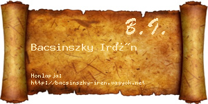 Bacsinszky Irén névjegykártya